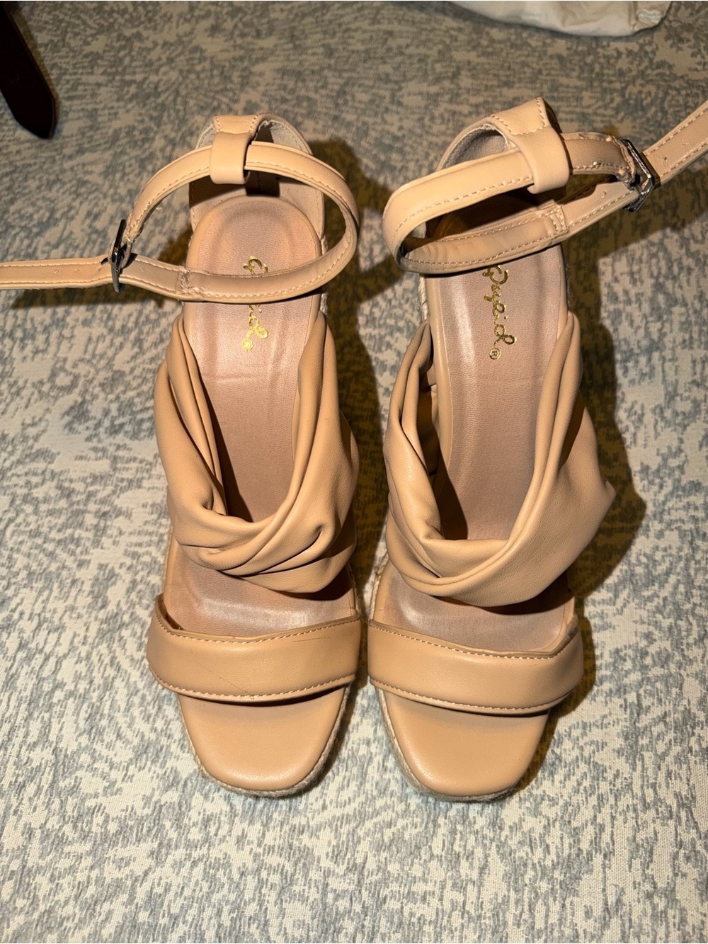 Qupid Nude Tan Twisted Strap Ankle‑Buckle Sandals - Women